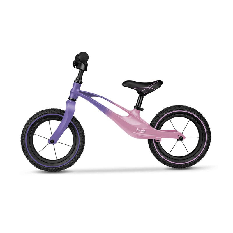 Bicicleta fara pedale, Lionelo, Bart Air, Usoara, Cu roti gonflabile, Cu cadru din magneziu, Cu ghidon si sa reglabile, Greutate 3.8 Kg, 12 inch, Conform cu standardul european de securitate EN71, Pink Violet - gogobaby.ro