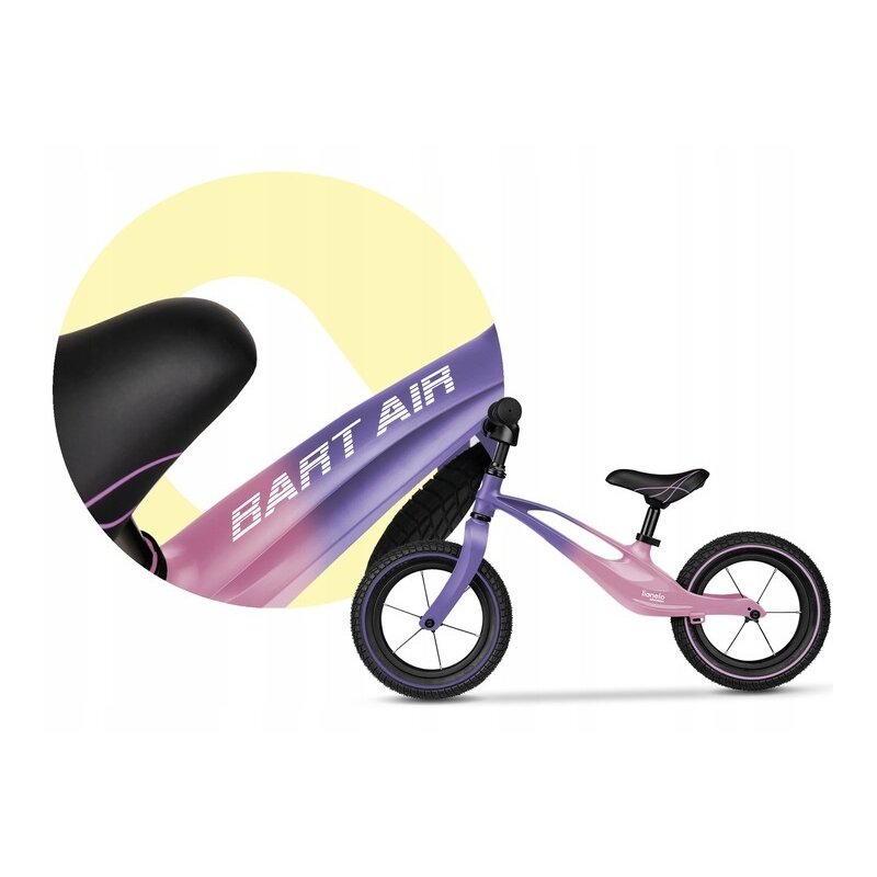 Bicicleta fara pedale, Lionelo, Bart Air, Usoara, Cu roti gonflabile, Cu cadru din magneziu, Cu ghidon si sa reglabile, Greutate 3.8 Kg, 12 inch, Conform cu standardul european de securitate EN71, Pink Violet - gogobaby.ro
