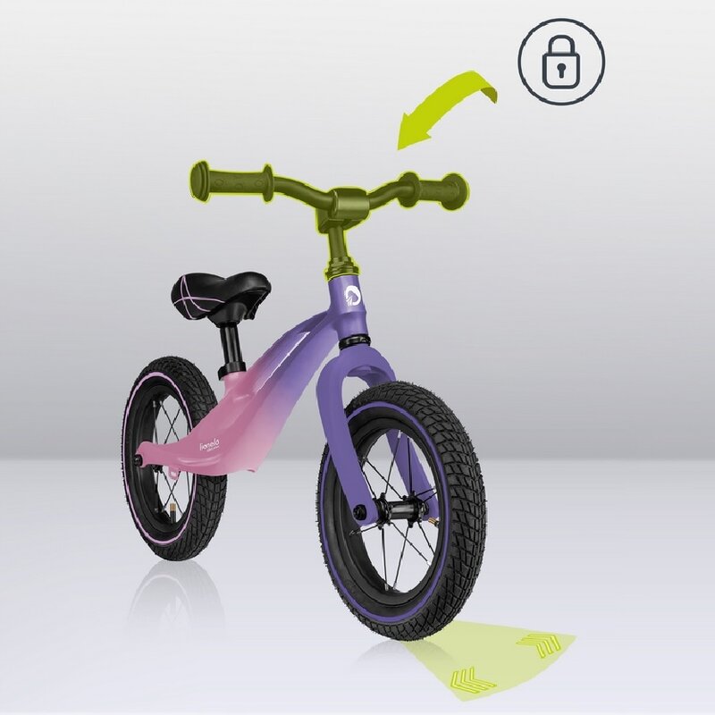 Bicicleta fara pedale, Lionelo, Bart Air, Usoara, Cu roti gonflabile, Cu cadru din magneziu, Cu ghidon si sa reglabile, Greutate 3.8 Kg, 12 inch, Conform cu standardul european de securitate EN71, Pink Violet - gogobaby.ro