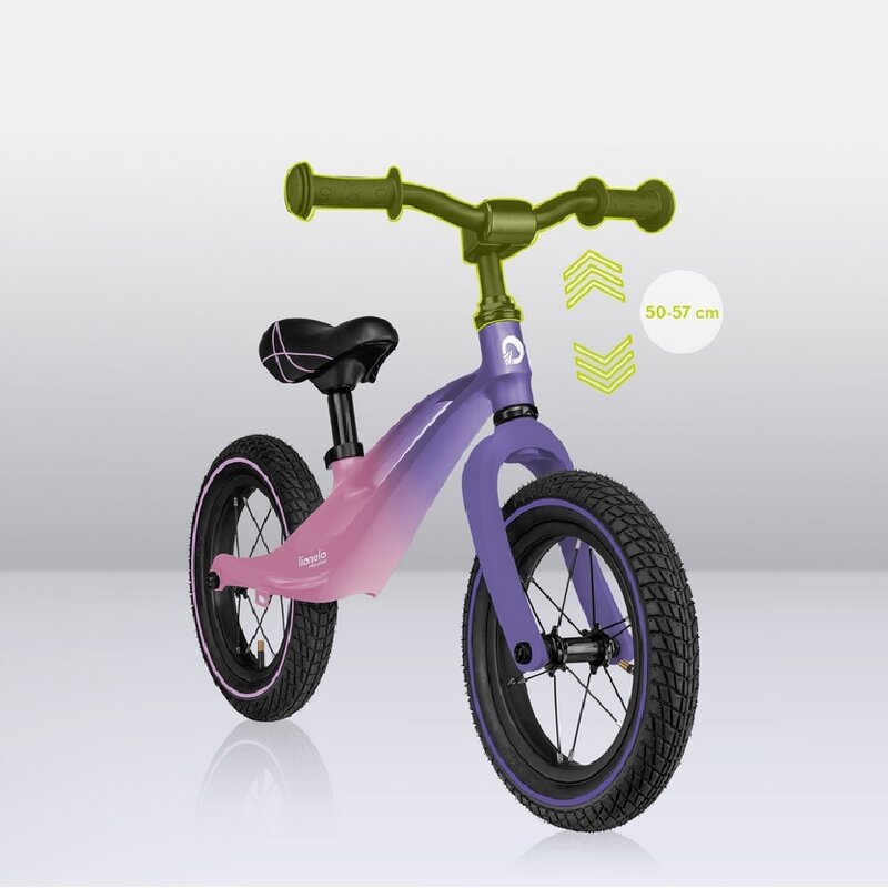 Bicicleta fara pedale, Lionelo, Bart Air, Usoara, Cu roti gonflabile, Cu cadru din magneziu, Cu ghidon si sa reglabile, Greutate 3.8 Kg, 12 inch, Conform cu standardul european de securitate EN71, Pink Violet - gogobaby.ro