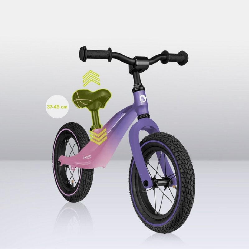Bicicleta fara pedale, Lionelo, Bart Air, Usoara, Cu roti gonflabile, Cu cadru din magneziu, Cu ghidon si sa reglabile, Greutate 3.8 Kg, 12 inch, Conform cu standardul european de securitate EN71, Pink Violet - gogobaby.ro