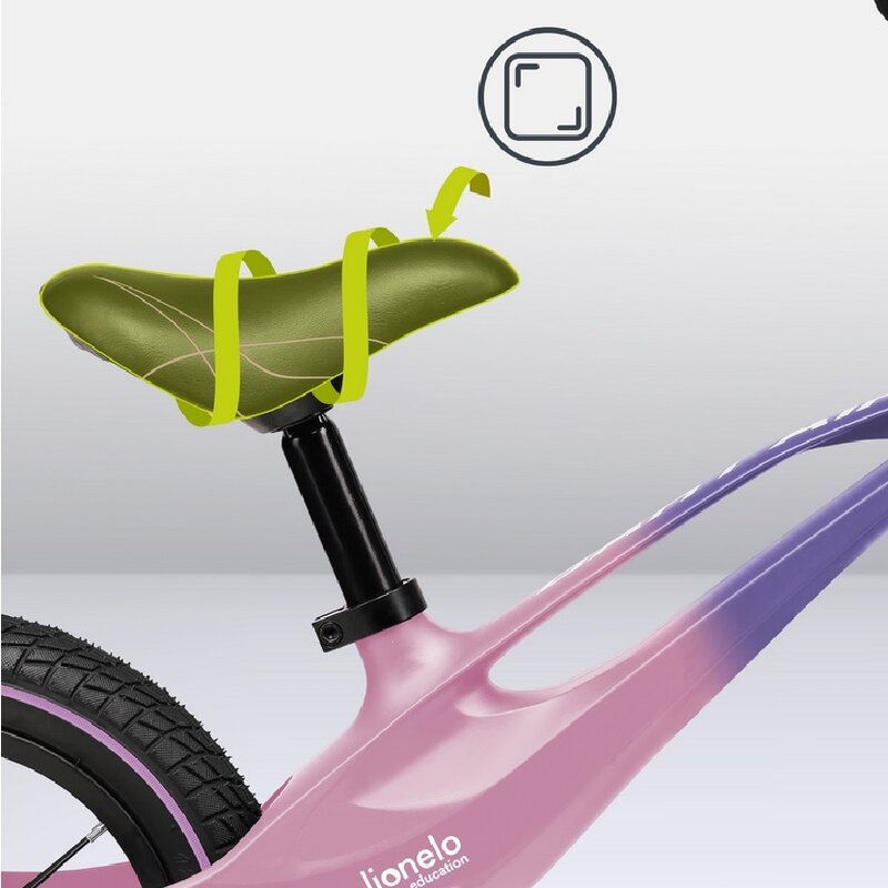 Bicicleta fara pedale, Lionelo, Bart Air, Usoara, Cu roti gonflabile, Cu cadru din magneziu, Cu ghidon si sa reglabile, Greutate 3.8 Kg, 12 inch, Conform cu standardul european de securitate EN71, Pink Violet - gogobaby.ro