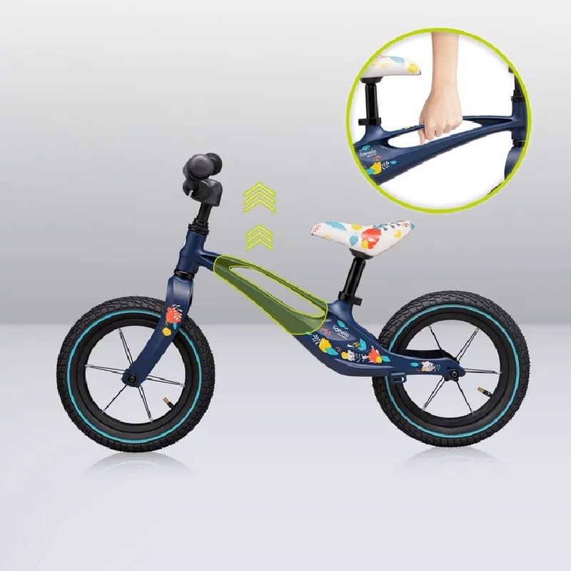 Bicicleta fara pedale, Lionelo, Bart Air, Usoara, Cu roti gonflabile, Cu cadru din magneziu, Cu ghidon si sa reglabile, Greutate 3.8 Kg, 12 inch, Conform cu standardul european de securitate EN71, Albastru