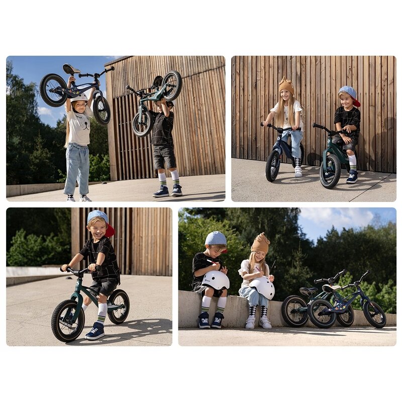 Bicicleta fara pedale, Lionelo, Bart Air, Usoara, Cu roti gonflabile, Cu cadru din magneziu, Cu ghidon si sa reglabile, Greutate 3.8 Kg, 12 inch, Conform cu standardul european de securitate EN71, Green Forest - gogobaby.ro