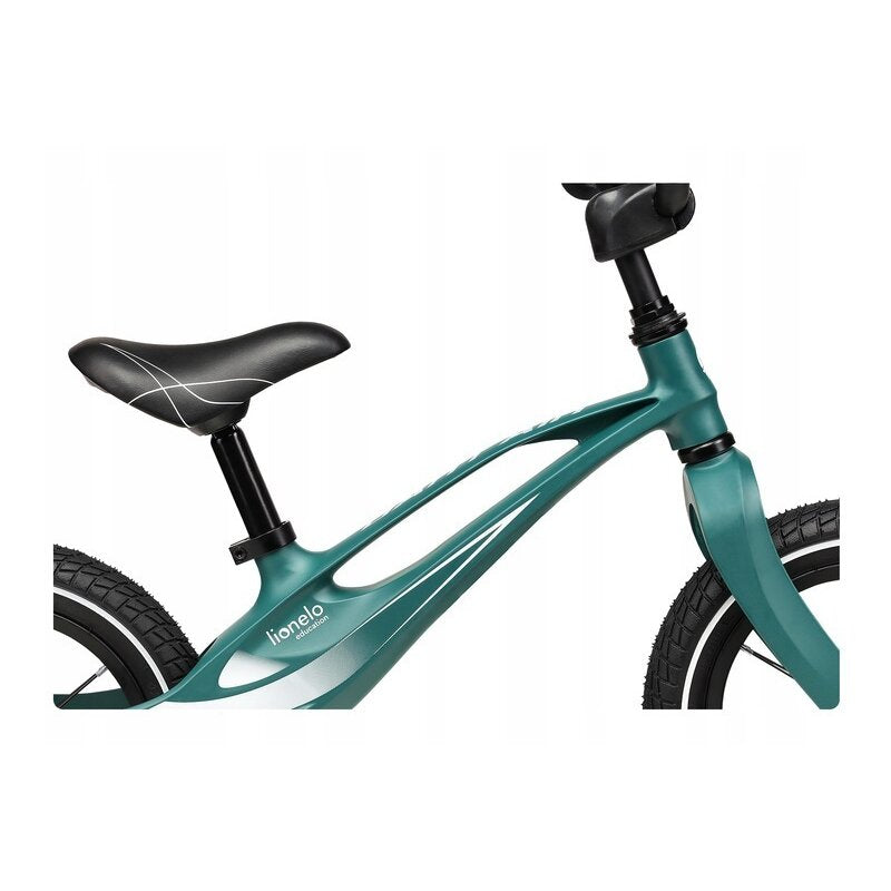 Bicicleta fara pedale, Lionelo, Bart Air, Usoara, Cu roti gonflabile, Cu cadru din magneziu, Cu ghidon si sa reglabile, Greutate 3.8 Kg, 12 inch, Conform cu standardul european de securitate EN71, Green Forest - gogobaby.ro