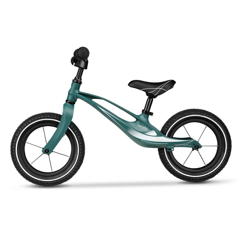 Bicicleta fara pedale, Lionelo, Bart Air, Usoara, Cu roti gonflabile, Cu cadru din magneziu, Cu ghidon si sa reglabile, Greutate 3.8 Kg, 12 inch, Conform cu standardul european de securitate EN71, Green Forest - gogobaby.ro