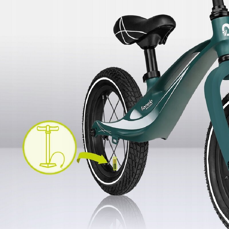 Bicicleta fara pedale, Lionelo, Bart Air, Usoara, Cu roti gonflabile, Cu cadru din magneziu, Cu ghidon si sa reglabile, Greutate 3.8 Kg, 12 inch, Conform cu standardul european de securitate EN71, Green Forest - gogobaby.ro