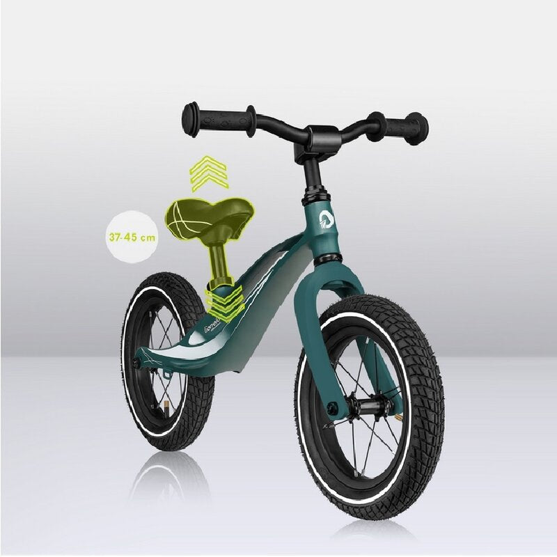 Bicicleta fara pedale, Lionelo, Bart Air, Usoara, Cu roti gonflabile, Cu cadru din magneziu, Cu ghidon si sa reglabile, Greutate 3.8 Kg, 12 inch, Conform cu standardul european de securitate EN71, Green Forest - gogobaby.ro