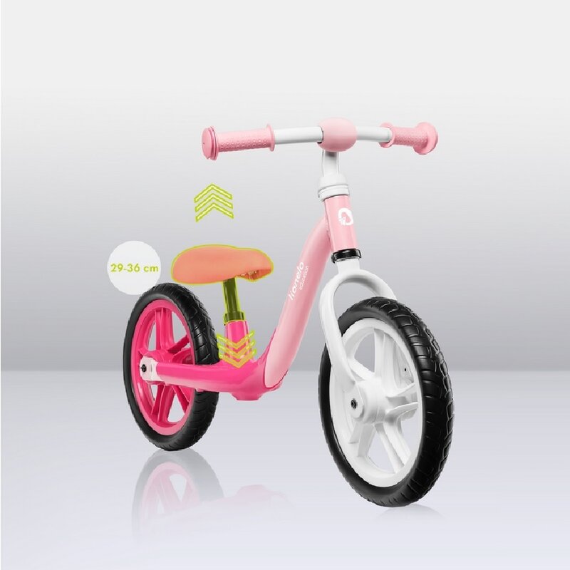 Bicicleta fara pedale, Lionelo, Alex, Usoara, Cu ghidon si sa reglabile, Greutate 3.3 Kg, Cu roti din spuma EVA, 12 inch, Bubblegum - gogobaby.ro