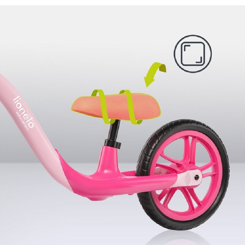 Bicicleta fara pedale, Lionelo, Alex, Usoara, Cu ghidon si sa reglabile, Greutate 3.3 Kg, Cu roti din spuma EVA, 12 inch, Bubblegum - gogobaby.ro