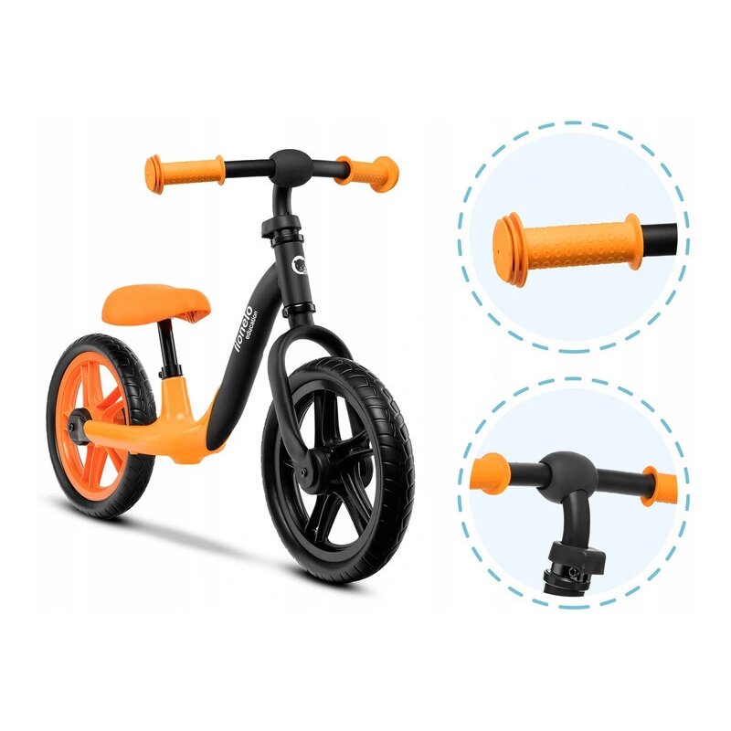 Bicicleta fara pedale, Lionelo, Alex, Usoara, Cu ghidon si sa reglabile, Greutate 3.3 Kg, Cu roti din spuma EVA, 12 inch, Orange - gogobaby.ro