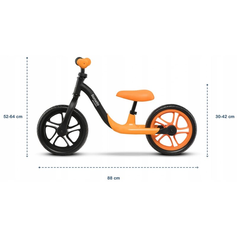 Bicicleta fara pedale, Lionelo, Alex, Usoara, Cu ghidon si sa reglabile, Greutate 3.3 Kg, Cu roti din spuma EVA, 12 inch, Orange - gogobaby.ro