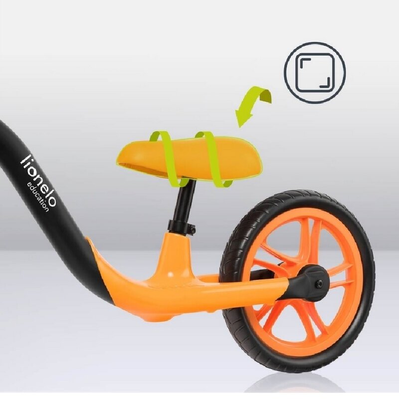 Bicicleta fara pedale, Lionelo, Alex, Usoara, Cu ghidon si sa reglabile, Greutate 3.3 Kg, Cu roti din spuma EVA, 12 inch, Orange - gogobaby.ro