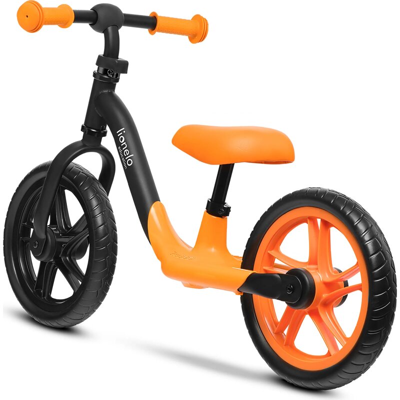 Bicicleta fara pedale, Lionelo, Alex, Usoara, Cu ghidon si sa reglabile, Greutate 3.3 Kg, Cu roti din spuma EVA, 12 inch, Orange
