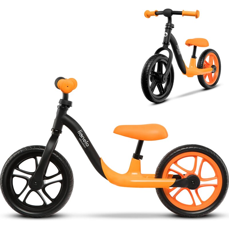 Bicicleta fara pedale, Lionelo, Alex, Usoara, Cu ghidon si sa reglabile, Greutate 3.3 Kg, Cu roti din spuma EVA, 12 inch, Orange