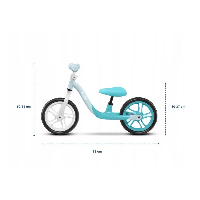 Bicicleta fara pedale, Lionelo, Alex, Usoara, Cu ghidon si sa reglabile, Greutate 3.3 Kg, Cu roti din spuma EVA, 12 inch, Turquoise - gogobaby.ro