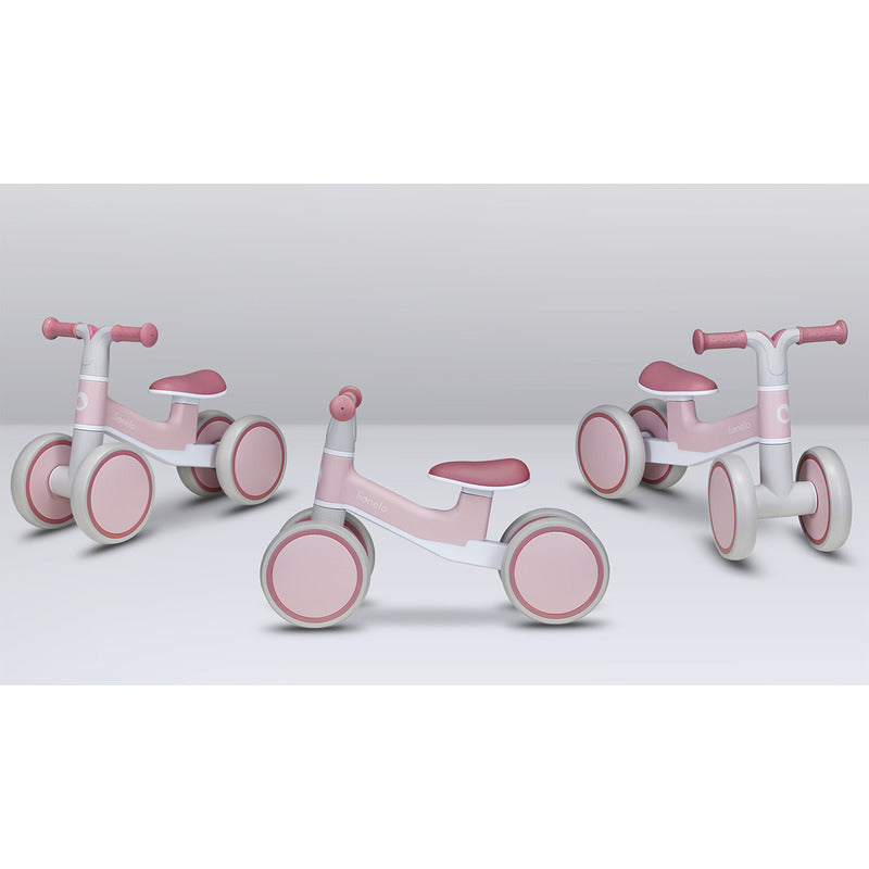 Bicicleta fara pedale, Lionelo, Villy, Cu 4 roti, Din spuma EVA si TPR, Stabila, Manere moi, antiderapante, 12- 36 luni, Sustine pana la 30 kg, Certificata EN 71-1:2014, EN 71-2:2011, EN 71-3:2019, Roz
