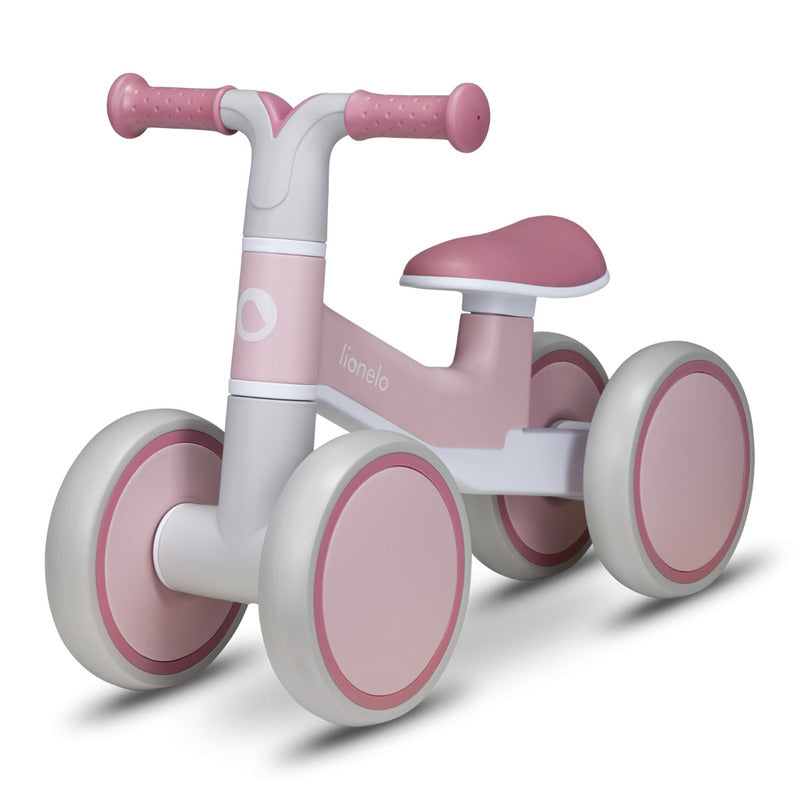Bicicleta fara pedale, Lionelo, Villy, Cu 4 roti, Din spuma EVA si TPR, Stabila, Manere moi, antiderapante, 12- 36 luni, Sustine pana la 30 kg, Certificata EN 71-1:2014, EN 71-2:2011, EN 71-3:2019, Roz