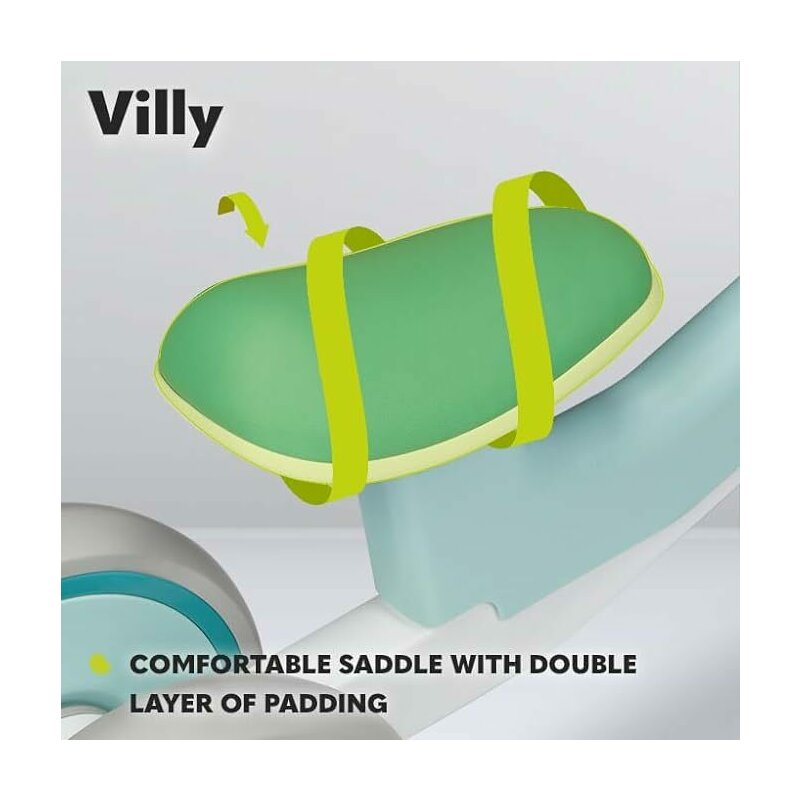 Bicicleta fara pedale, Lionelo, Villy, Cu 4 roti, Din spuma EVA si TPR, Stabila, Manere moi, antiderapante, 12- 36 luni, Sustine pana la 30 kg, Certificata EN 71-1:2014, EN 71-2:2011, EN 71-3:2019, Verde turcoaz