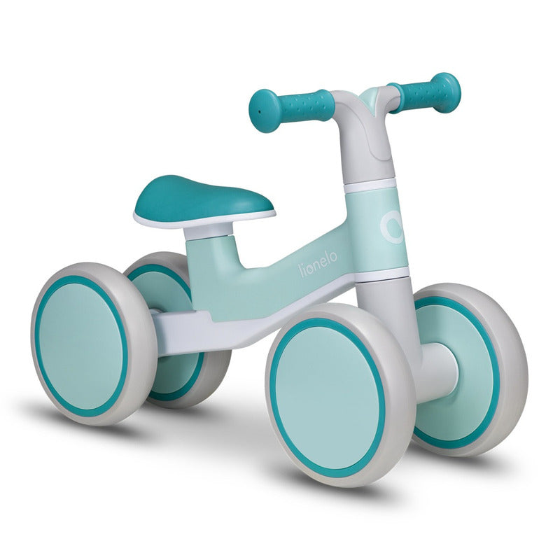 Bicicleta fara pedale, Lionelo, Villy, Cu 4 roti, Din spuma EVA si TPR, Stabila, Manere moi, antiderapante, 12- 36 luni, Sustine pana la 30 kg, Certificata EN 71-1:2014, EN 71-2:2011, EN 71-3:2019, Verde turcoaz