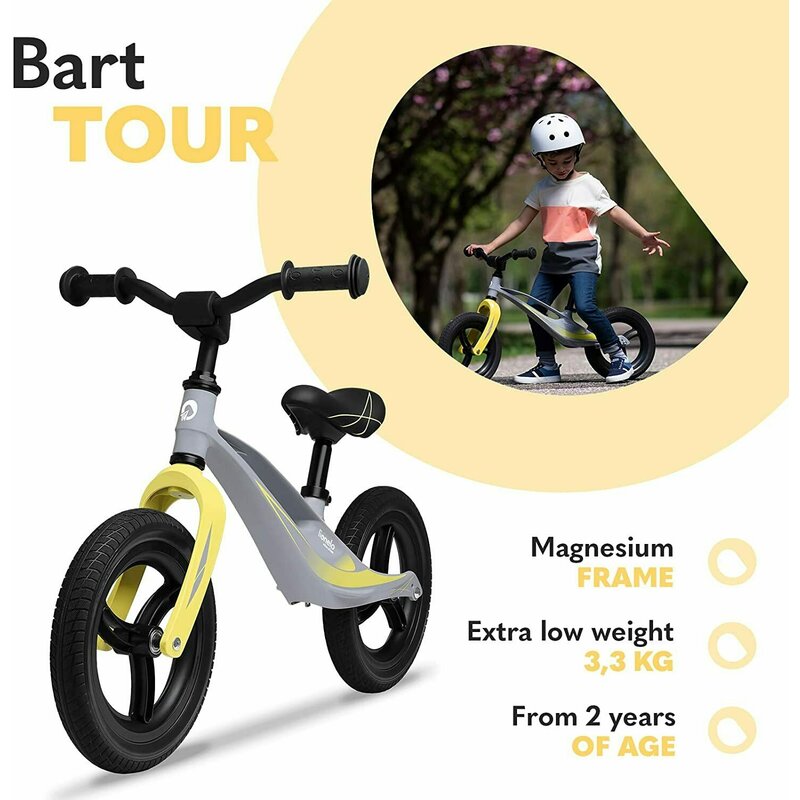 Bicicleta fara pedale, Lionelo, Bart Tour, Usoara, Cu cadru din magneziu, Cu ghidon si sa reglabile, Greutate 3.8 Kg, 12 inch, Conform cu standardul european de securitate EN71, Grey Stone - gogobaby.ro