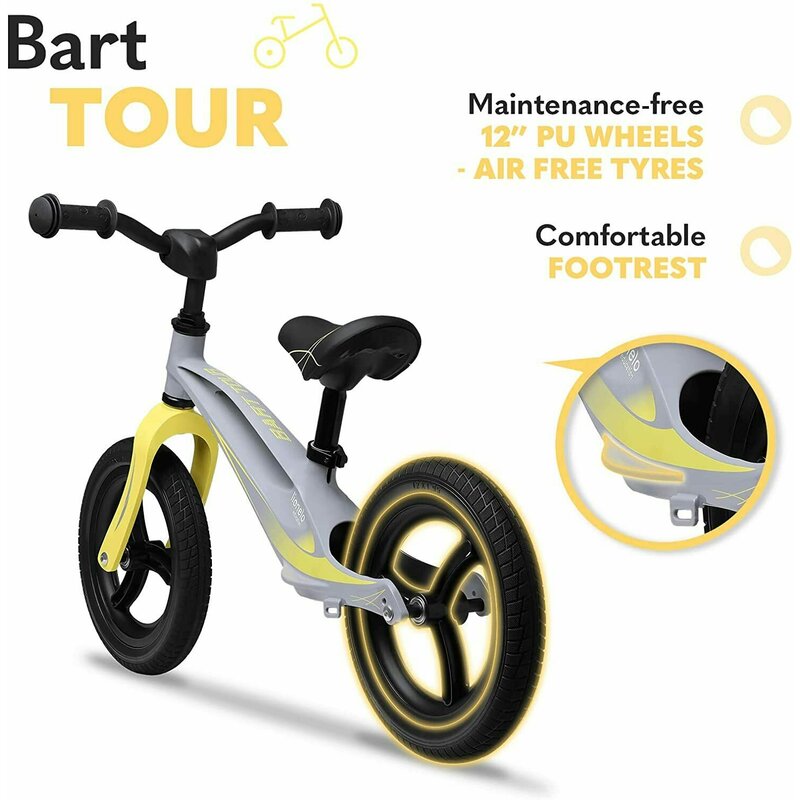 Bicicleta fara pedale, Lionelo, Bart Tour, Usoara, Cu cadru din magneziu, 3.3 Kg, 12 inch, Conform cu standardul european de securitate EN71, Grey Stone