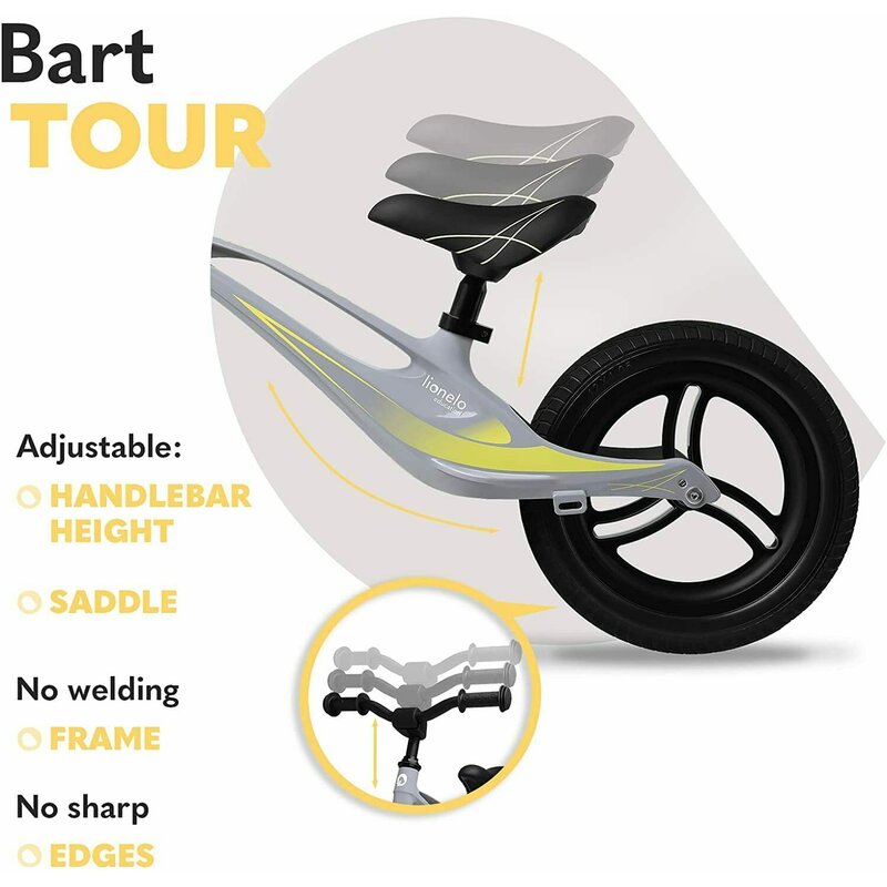 Bicicleta fara pedale, Lionelo, Bart Tour, Usoara, Cu cadru din magneziu, 3.3 Kg, 12 inch, Conform cu standardul european de securitate EN71, Grey Stone