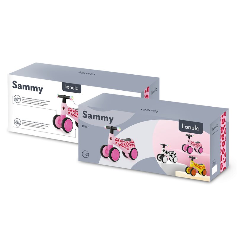 Bicicleta fara pedale, Lionelo, Sammy, Cu 4 roti, Din spuma EVA, Stabila, Manere moi, antiderapante, 12- 36 luni, Greutate maxima suportata 25 kg, Certificata EN 71-1:2014, EN 71-2:2011, EN 71-3:2019, Galben