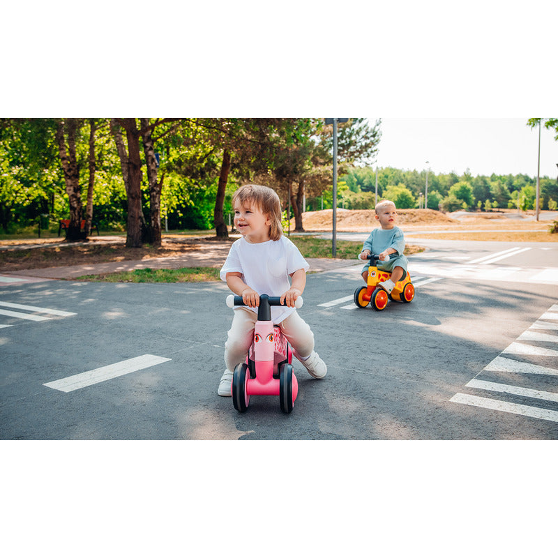 Bicicleta fara pedale, Lionelo, Sammy, Cu 4 roti, Din spuma EVA, Stabila, Manere moi, antiderapante, 12- 36 luni, Greutate maxima suportata 25 kg, Certificata EN 71-1:2014, EN 71-2:2011, EN 71-3:2019, Roz - gogobaby.ro