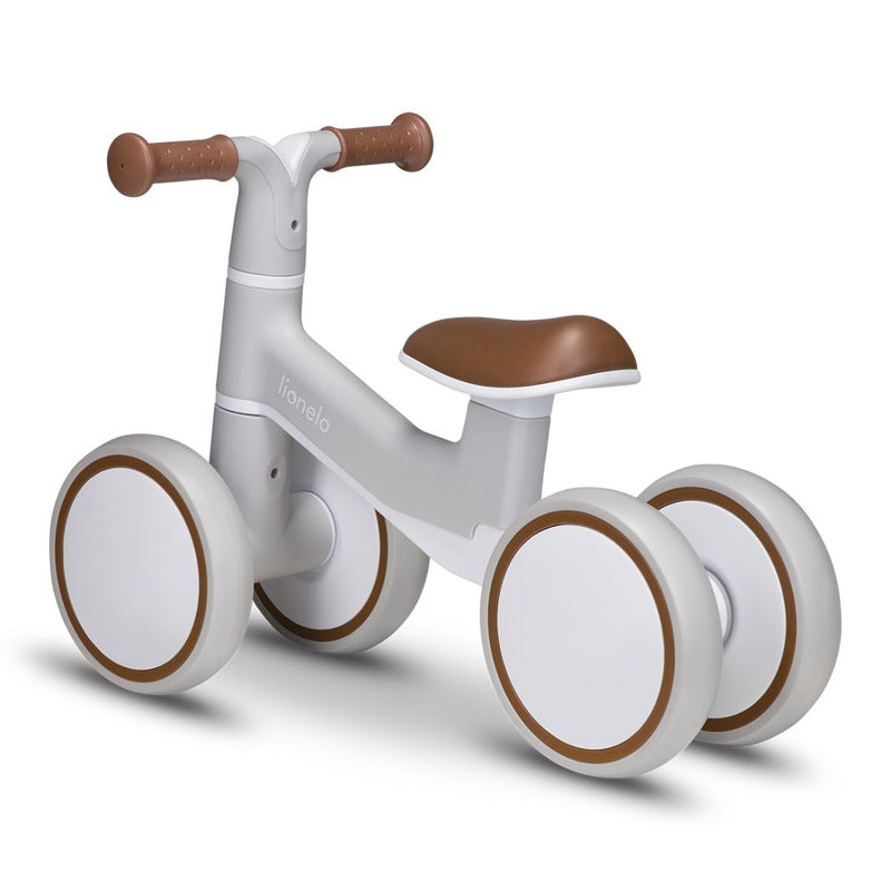 Bicicleta fara pedale, Lionelo, Villy, Cu 4 roti, Din spuma EVA si TPR, Stabila, Manere moi, antiderapante, 12- 36 luni, Sustine pana la 30 kg, Certificata EN 71-1:2014, EN 71-2:2011, EN 71-3:2019, Bej - gogobaby.ro