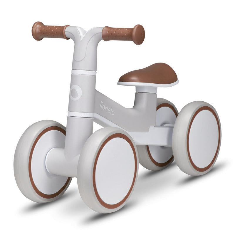 Bicicleta fara pedale, Lionelo, Villy, Cu 4 roti, Din spuma EVA si TPR, Stabila, Manere moi, antiderapante, 12- 36 luni, Sustine pana la 30 kg, Certificata EN 71-1:2014, EN 71-2:2011, EN 71-3:2019, Bej