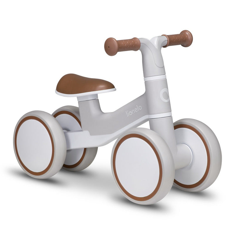 Bicicleta fara pedale, Lionelo, Villy, Cu 4 roti, Din spuma EVA si TPR, Stabila, Manere moi, antiderapante, 12- 36 luni, Sustine pana la 30 kg, Certificata EN 71-1:2014, EN 71-2:2011, EN 71-3:2019, Bej - gogobaby.ro