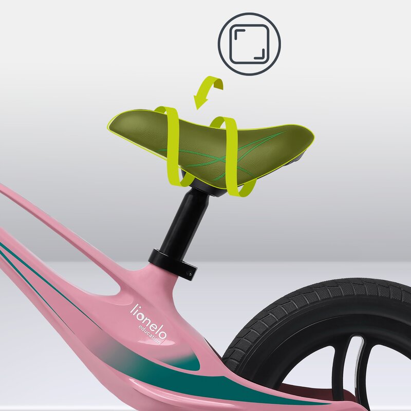 Bicicleta fara pedale, Lionelo, Bart Tour, Usoara, Cu cadru din magneziu, 3.3 Kg, 12 inch, Conform cu standardul european de securitate EN71, Pink Bubblegum - gogobaby.ro