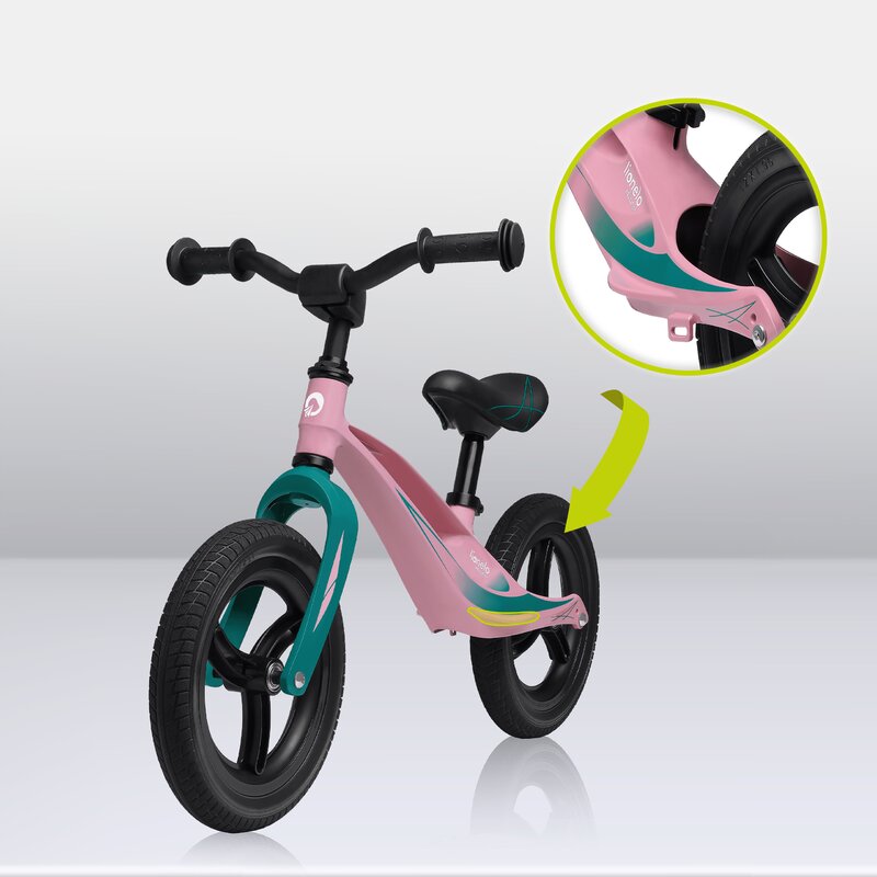 Bicicleta fara pedale, Lionelo, Bart Tour, Usoara, Cu cadru din magneziu, Cu ghidon si sa reglabile, Greutate 3.8 Kg, 12 inch, Conform cu standardul european de securitate EN71, Pink Bubblegum - gogobaby.ro