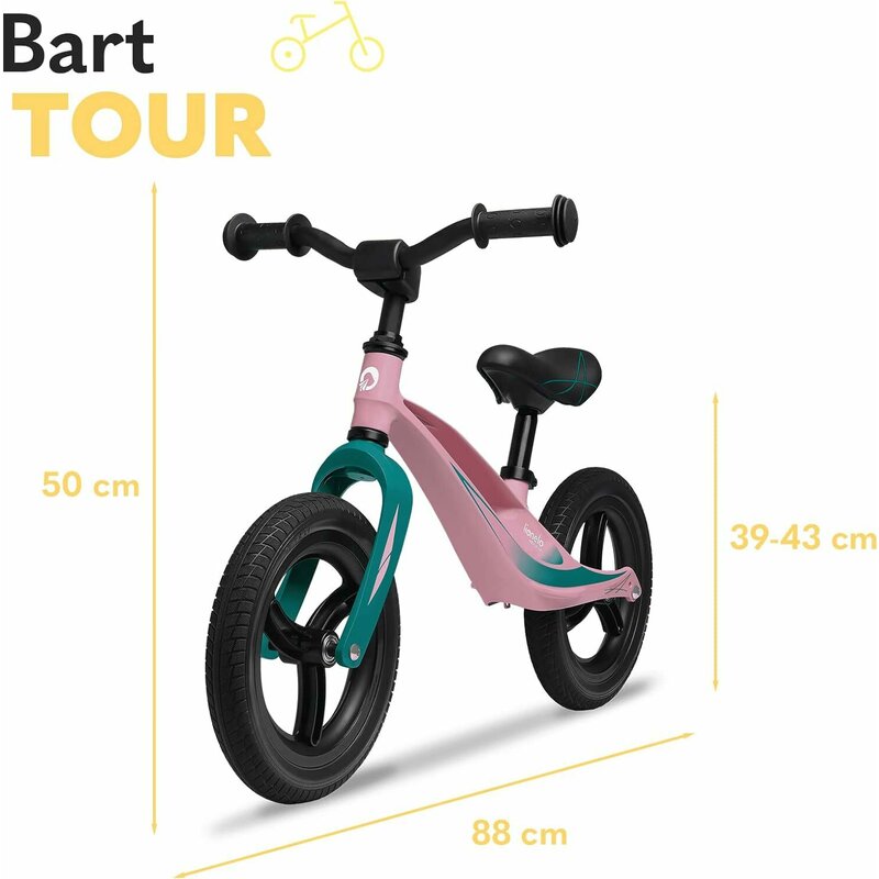 Bicicleta fara pedale, Lionelo, Bart Tour, Usoara, Cu cadru din magneziu, 3.3 Kg, 12 inch, Conform cu standardul european de securitate EN71, Pink Bubblegum - gogobaby.ro