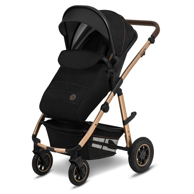 Carucior 2 in 1, Lionelo, Amber, Cadru aluminiu, Cu landou intarit si salteluta moale, Reversibil, Maner ajustabil, Huse pentru picioare, ploaie, Plasa de tantari, Geanta parinti, Pana la 22 kg, EN1888-1, EN1888-2, EN1466, Negru - gogobaby.ro