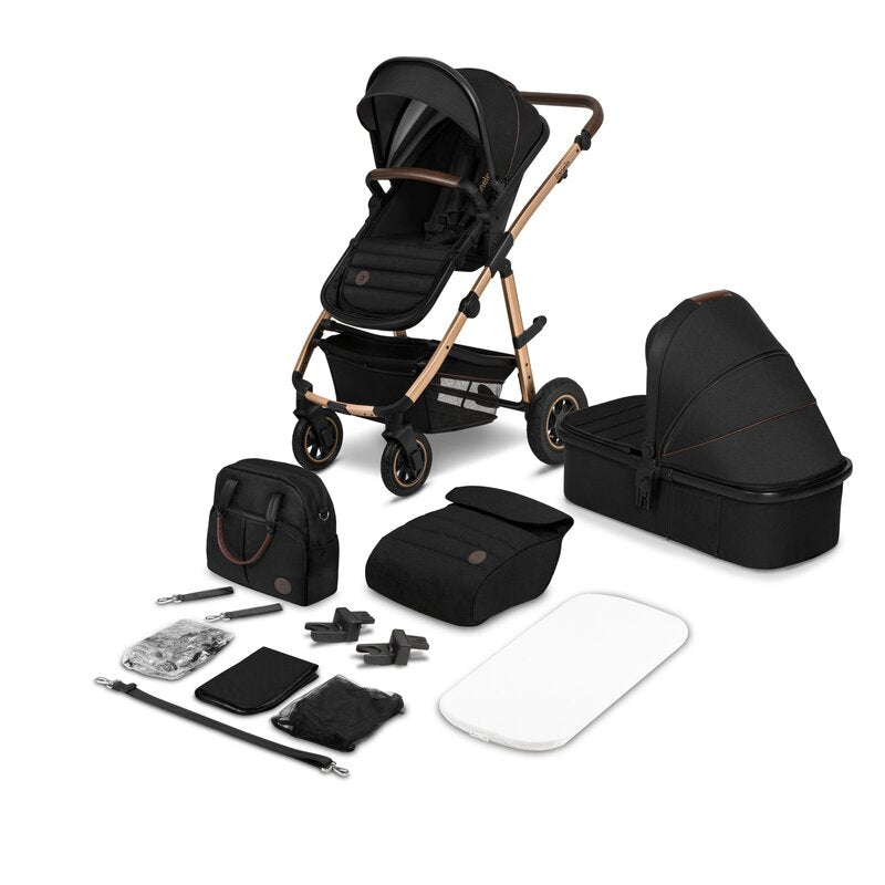 Carucior 2 in 1, Lionelo, Amber, Cadru aluminiu, Cu landou intarit si salteluta moale, Reversibil, Maner ajustabil, Huse pentru picioare, ploaie, Plasa de tantari, Geanta parinti, Pana la 22 kg, EN1888-1, EN1888-2, EN1466, Negru - gogobaby.ro