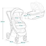 Carucior 2 in 1, Lionelo, Amber, Cadru aluminiu, Cu landou intarit si salteluta moale, Reversibil, Maner ajustabil, Huse pentru picioare, ploaie, Plasa de tantari, Geanta parinti, Pana la 22 kg, EN1888-1, EN1888-2, EN1466, Negru