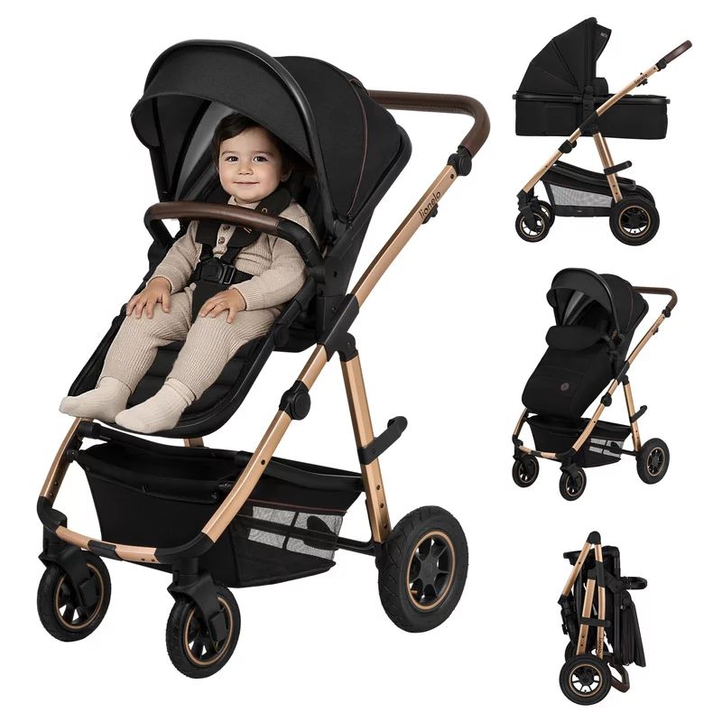 Carucior 2 in 1, Lionelo, Amber, Cadru aluminiu, Cu landou intarit si salteluta moale, Reversibil, Maner ajustabil, Huse pentru picioare, ploaie, Plasa de tantari, Geanta parinti, Pana la 22 kg, EN1888-1, EN1888-2, EN1466, Negru