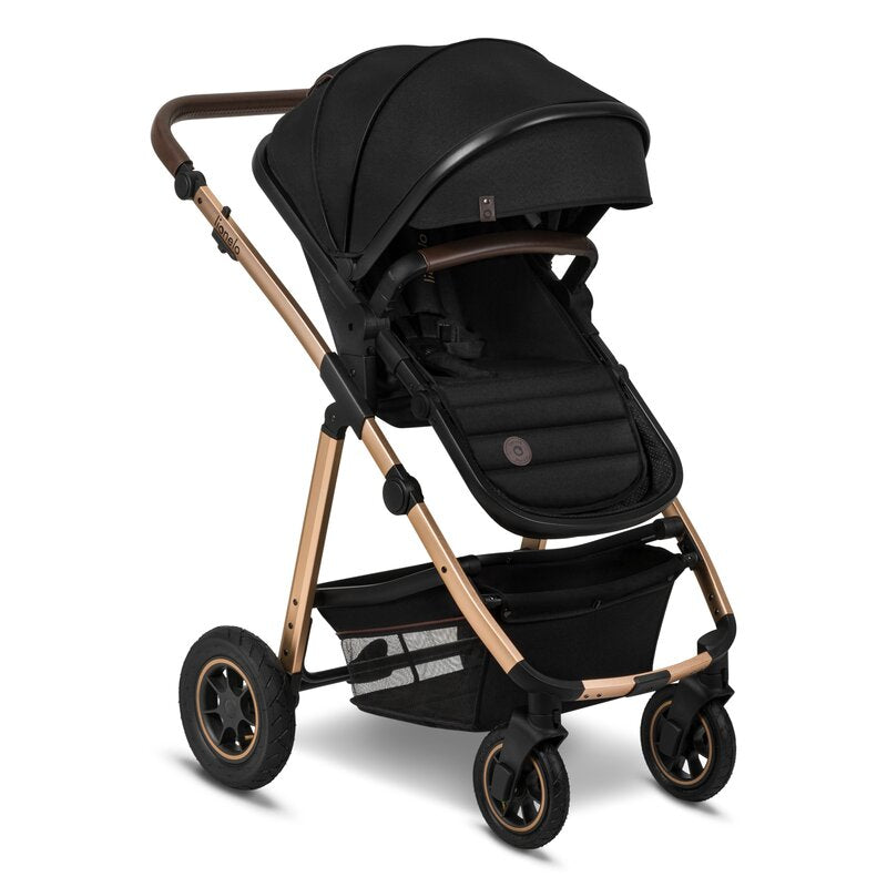 Carucior 2 in 1, Lionelo, Amber, Cadru aluminiu, Cu landou intarit si salteluta moale, Reversibil, Maner ajustabil, Huse pentru picioare, ploaie, Plasa de tantari, Geanta parinti, Pana la 22 kg, EN1888-1, EN1888-2, EN1466, Negru - gogobaby.ro