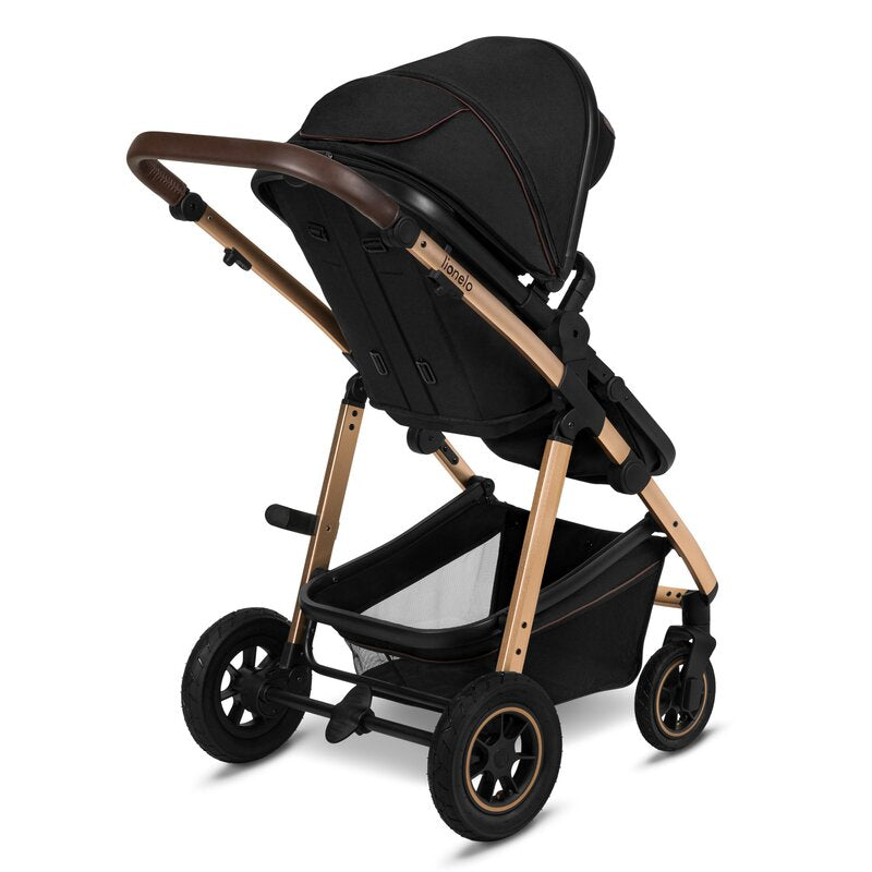 Carucior 2 in 1, Lionelo, Amber, Cadru aluminiu, Cu landou intarit si salteluta moale, Reversibil, Maner ajustabil, Huse pentru picioare, ploaie, Plasa de tantari, Geanta parinti, Pana la 22 kg, EN1888-1, EN1888-2, EN1466, Negru - gogobaby.ro