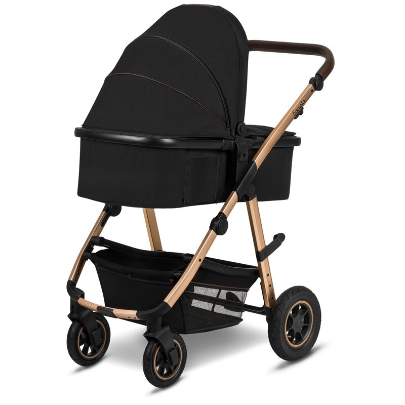 Carucior 2 in 1, Lionelo, Amber, Cadru aluminiu, Cu landou intarit si salteluta moale, Reversibil, Maner ajustabil, Huse pentru picioare, ploaie, Plasa de tantari, Geanta parinti, Pana la 22 kg, EN1888-1, EN1888-2, EN1466, Negru - gogobaby.ro