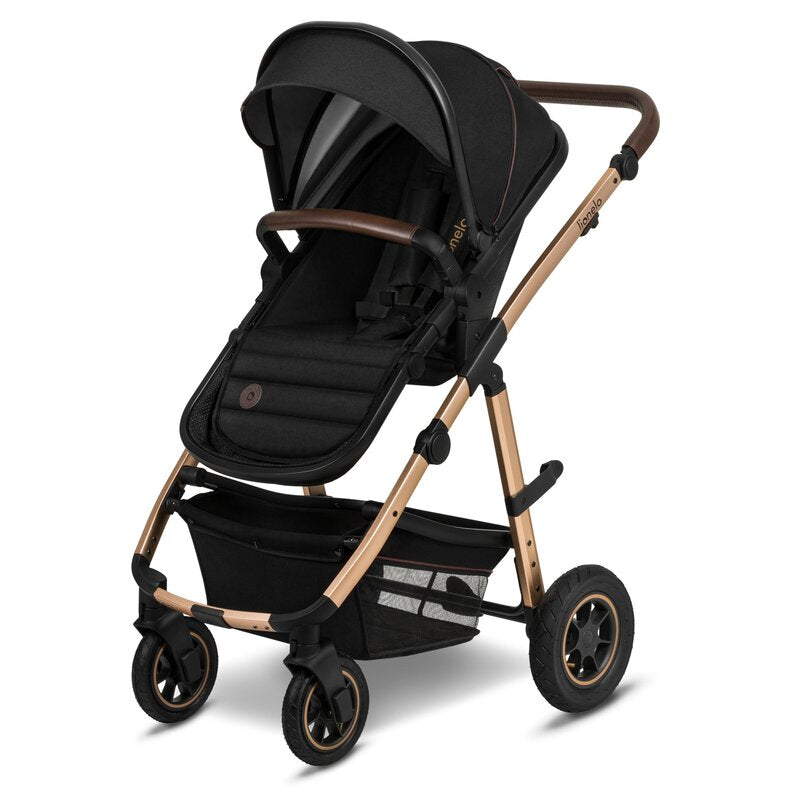 Carucior 2 in 1, Lionelo, Amber, Cadru aluminiu, Cu landou intarit si salteluta moale, Reversibil, Maner ajustabil, Huse pentru picioare, ploaie, Plasa de tantari, Geanta parinti, Pana la 22 kg, EN1888-1, EN1888-2, EN1466, Negru - gogobaby.ro