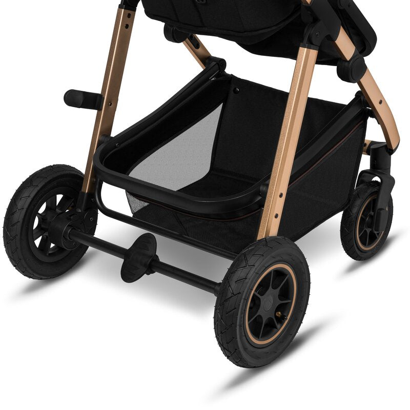 Carucior 2 in 1, Lionelo, Amber, Cadru aluminiu, Cu landou intarit si salteluta moale, Reversibil, Maner ajustabil, Huse pentru picioare, ploaie, Plasa de tantari, Geanta parinti, Pana la 22 kg, EN1888-1, EN1888-2, EN1466, Negru - gogobaby.ro