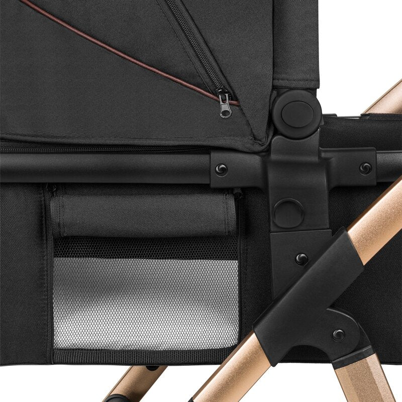 Carucior 2 in 1, Lionelo, Amber, Cadru aluminiu, Cu landou intarit si salteluta moale, Reversibil, Maner ajustabil, Huse pentru picioare, ploaie, Plasa de tantari, Geanta parinti, Pana la 22 kg, EN1888-1, EN1888-2, EN1466, Negru - gogobaby.ro