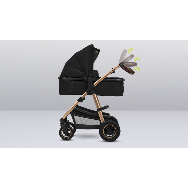 Carucior 2 in 1, Lionelo, Amber, Cadru aluminiu, Cu landou intarit si salteluta moale, Reversibil, Maner ajustabil, Huse pentru picioare, ploaie, Plasa de tantari, Geanta parinti, Pana la 22 kg, EN1888-1, EN1888-2, EN1466, Negru - gogobaby.ro