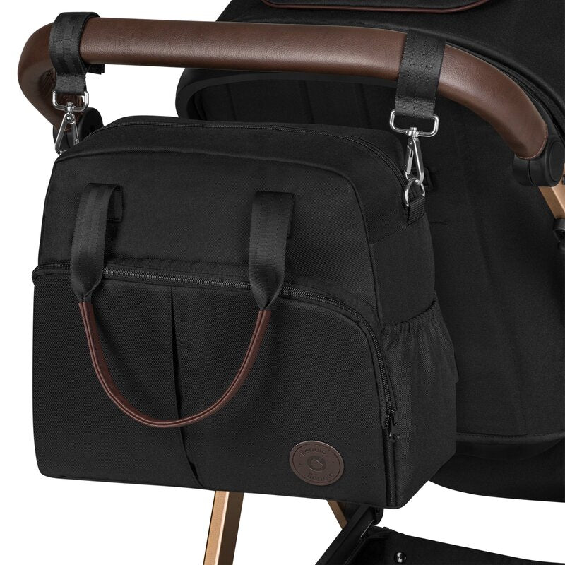 Carucior 2 in 1, Lionelo, Amber, Cadru aluminiu, Cu landou intarit si salteluta moale, Reversibil, Maner ajustabil, Huse pentru picioare, ploaie, Plasa de tantari, Geanta parinti, Pana la 22 kg, EN1888-1, EN1888-2, EN1466, Negru - gogobaby.ro