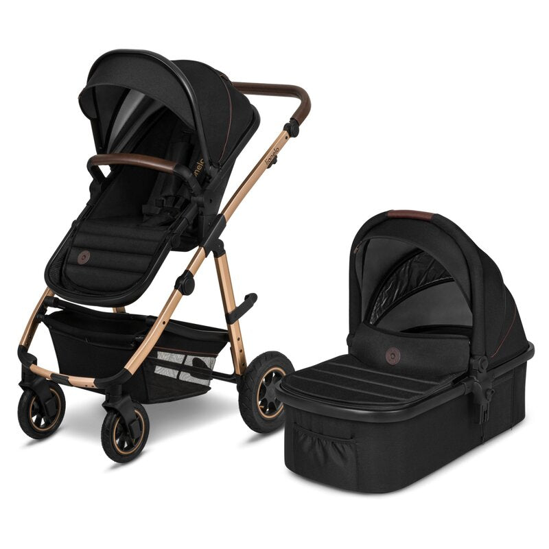 Carucior 2 in 1, Lionelo, Amber, Cadru aluminiu, Cu landou intarit si salteluta moale, Reversibil, Maner ajustabil, Huse pentru picioare, ploaie, Plasa de tantari, Geanta parinti, Pana la 22 kg, EN1888-1, EN1888-2, EN1466, Negru - gogobaby.ro