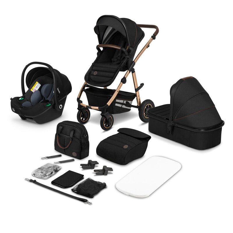 Carucior 3 in 1, Lionelo, Amber, Cadru aluminiu, Cu landou intarit si salteluta moale, Cu scoica auto testata ADAC, Reversibil, Cu accesorii, Geanta parinti, Pana la 22 kg, EN1888-1 EN1888-2 EN1466 ECE R129, Negru onyx - gogobaby.ro