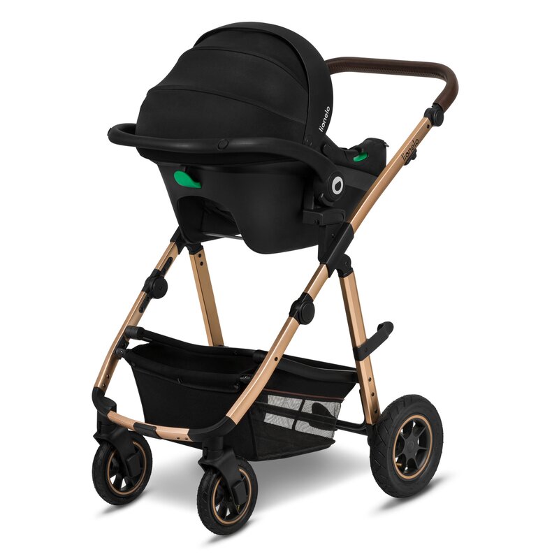 Carucior 3 in 1, Lionelo, Amber, Cadru aluminiu, Cu landou intarit si salteluta moale, Cu scoica auto testata ADAC, Reversibil, Cu accesorii, Geanta parinti, Pana la 22 kg, EN1888-1 EN1888-2 EN1466 ECE R129, Negru onyx - gogobaby.ro